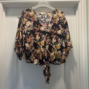 Lovestitch Black Floral V Neck Blouse